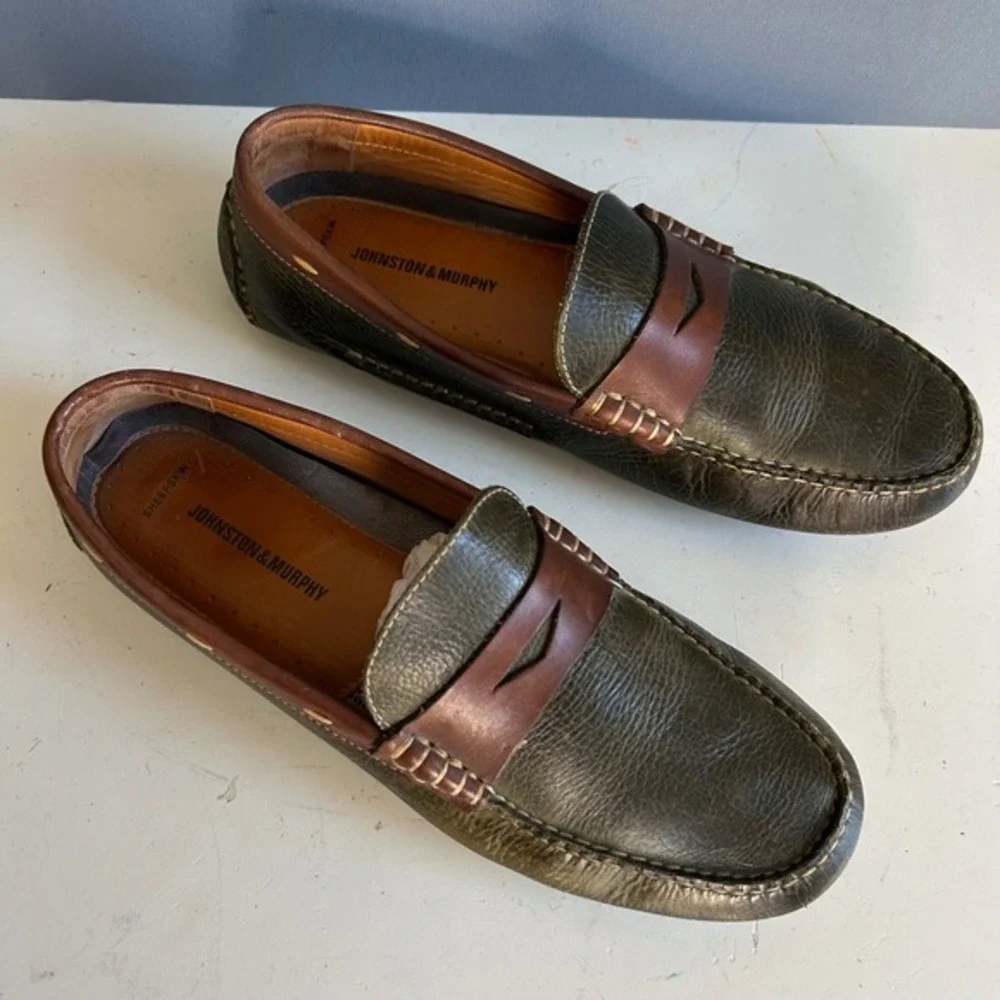Johnston‎ & Murphy Drivers Penny Loafer Mens 9.5 Green Sheepskin Boat Preppy